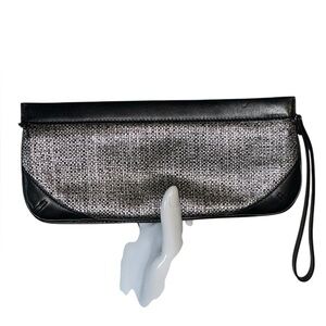 Kate Spade Tweed and Leather Wristlet Pouch Silver Black EUC